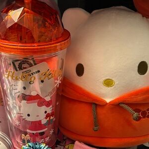 Hello Kitty 8” Squish + HK 3 LIGHT UP Tumbler + 3 Pack Hello Kitty Socks BUNDLE
